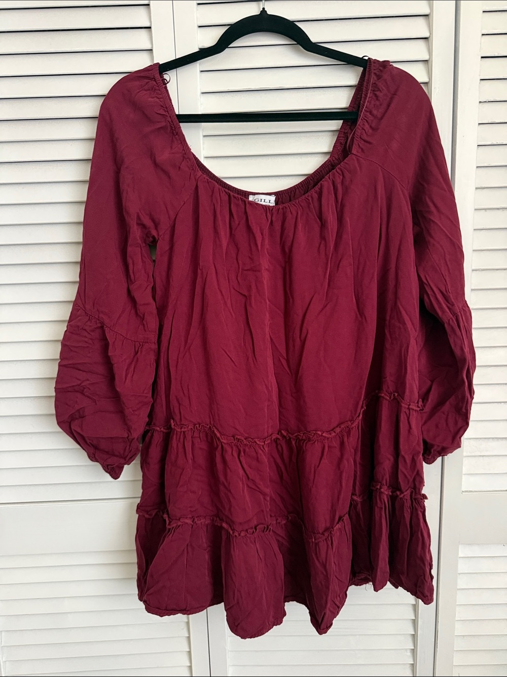 Gilli Burgundy Boho Tiered Peasant Dress